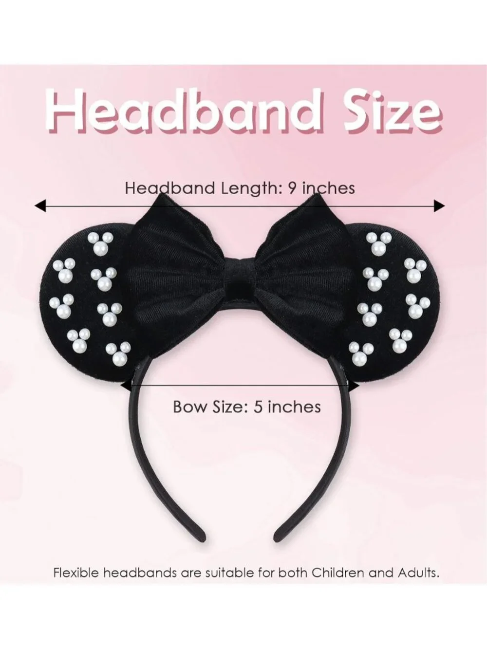 Women Balck White Polyester Velvet Mickey Mouse Halloween Costume Headband